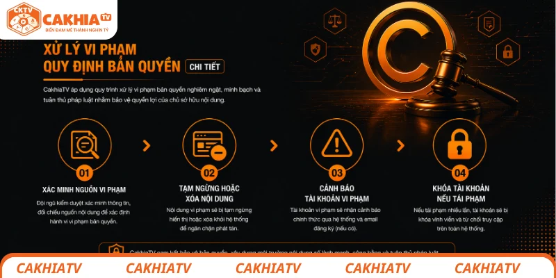 Quy định bản quyền CakhiaTV bảo vệ nội dung số 2 Quy trình xử lý vi phạm quy định bản quyền chi tiết